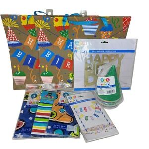 321 Party Birthday Supplies Bundle Tablecloths Cake Topper Hats Gift Bags Set